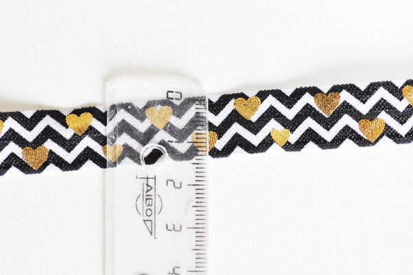 EP Ruban élastique zigzags coeurs or EFJF 16mm,1 mètre-G1584