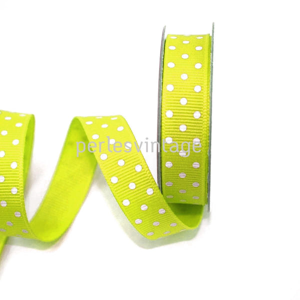 EP Ruban gros grain polka jaune, fabrication bijoux, ruban pois blancs,ruban mariage,fourniture créative, largeur 1cm, longueur 1 mètre-G1092
