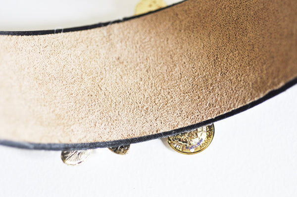 EP-Serre-tête cheveux médaille doré strass perles 110mm, x1 (G0416)