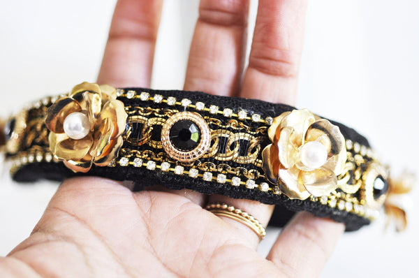 EP-Serre-tête cheveux médaille doré strass perles 115mm, x1 (G0417)