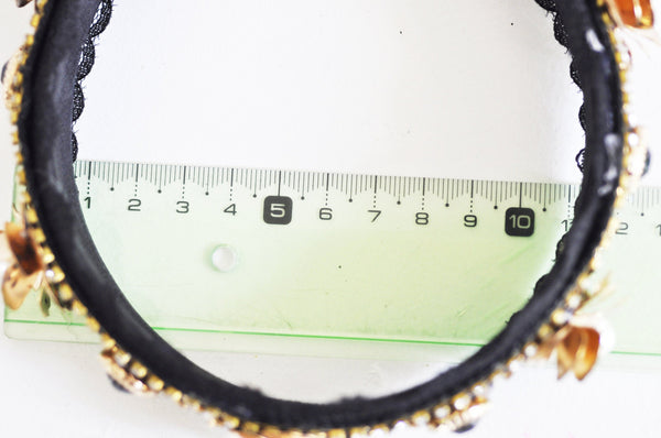 EP-Serre-tête cheveux médaille doré strass perles 115mm, x1 (G0417)