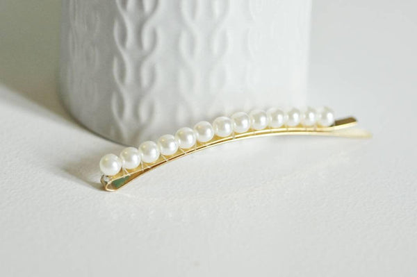 EP Support de barrette imitation perle eau douce fer doré 85mm, x1 (G2103)