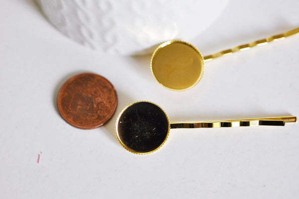 EP Supports de barrette métal doré support cabochon 18mm,x 5 -G361