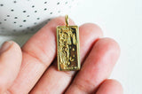 EP pendentif médaille rectangle Justice laiton doré 18k cristal sans nickel,création bijoux,pendentif amour, 29.4mm G3561