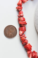 EP perle chips corail naturel rouge,perles corail,fabrication bijoux en corail rouge, corail naturel, coquillage rouge,fil de 160 perles G4067