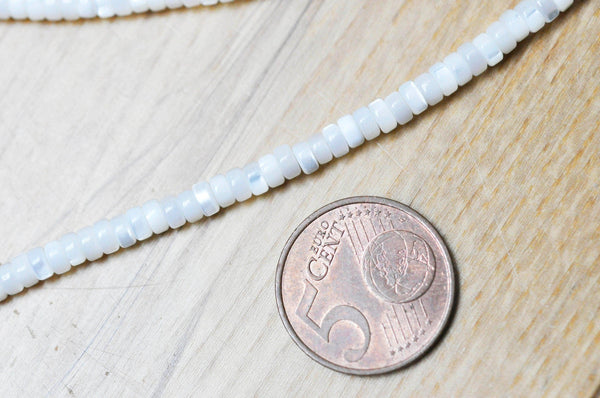 EP-perle nacre blanche naturelle heishi,tube coquillage ivoire,perle coquillage,création bijoux,2x4mm, le fil de 185 perles G4773