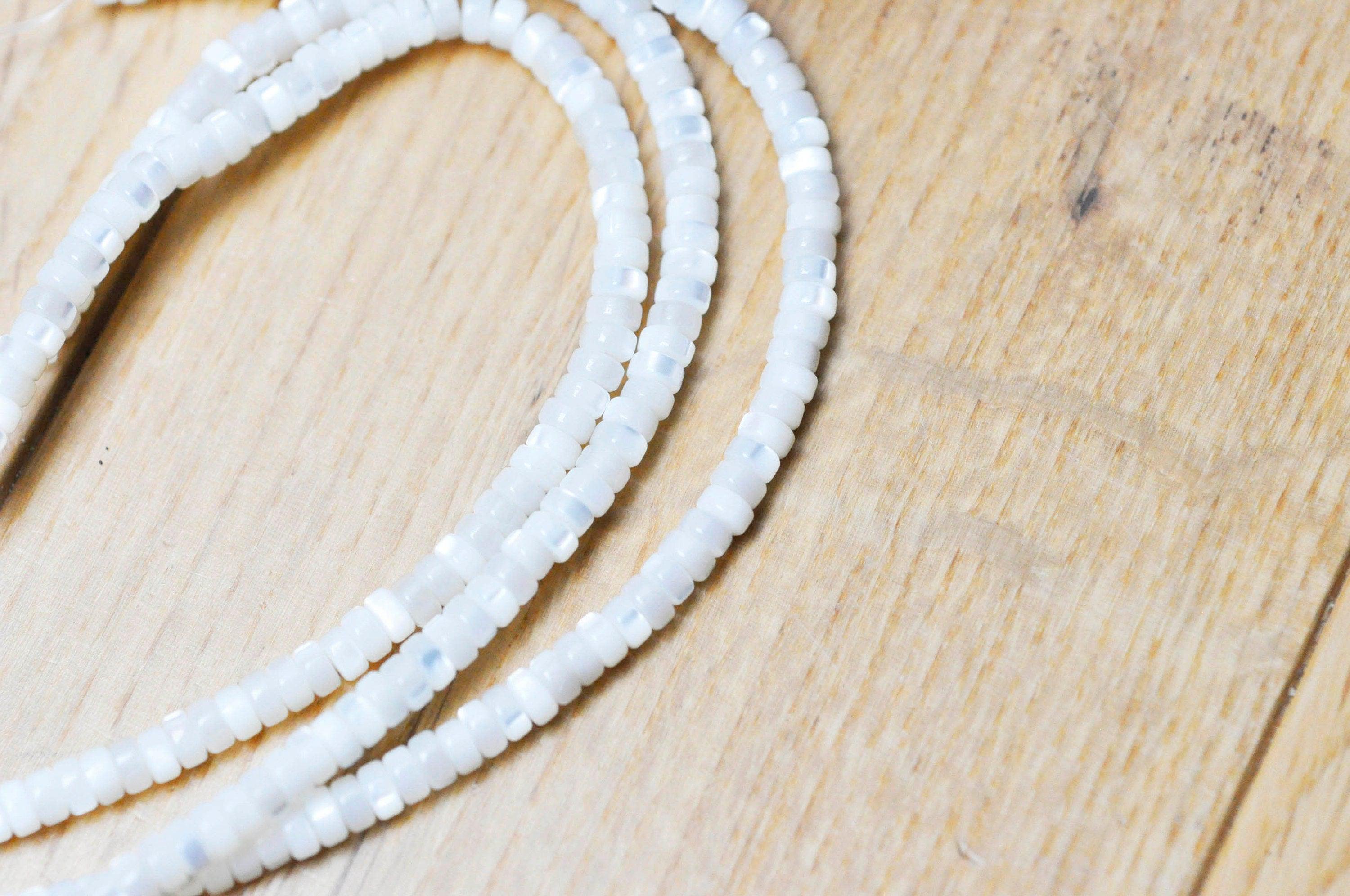 EP-perle nacre blanche naturelle heishi,tube coquillage ivoire,perle coquillage,création bijoux,2x4mm, le fil de 185 perles G4773