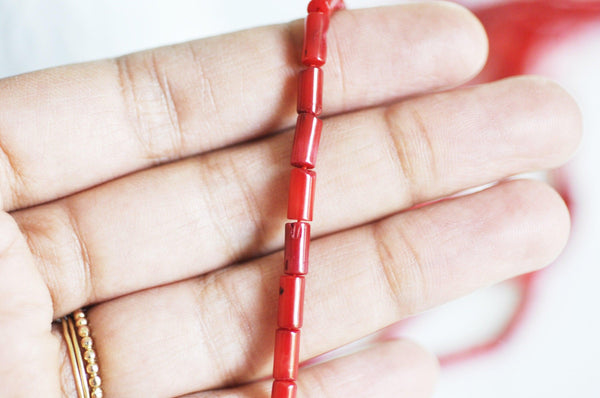 EP perle tube corail rouge naturel 8mm, x1 fil G3170
