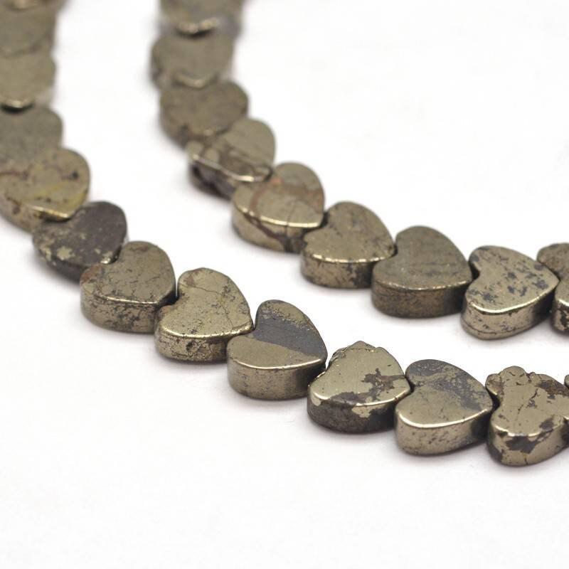EP perles pyrite coeur,perles pyrite, fabrication bijoux, pyrite naturelle, coeur pierre pyrite,création bijoux,6mm,fil de 70 perles,G3408