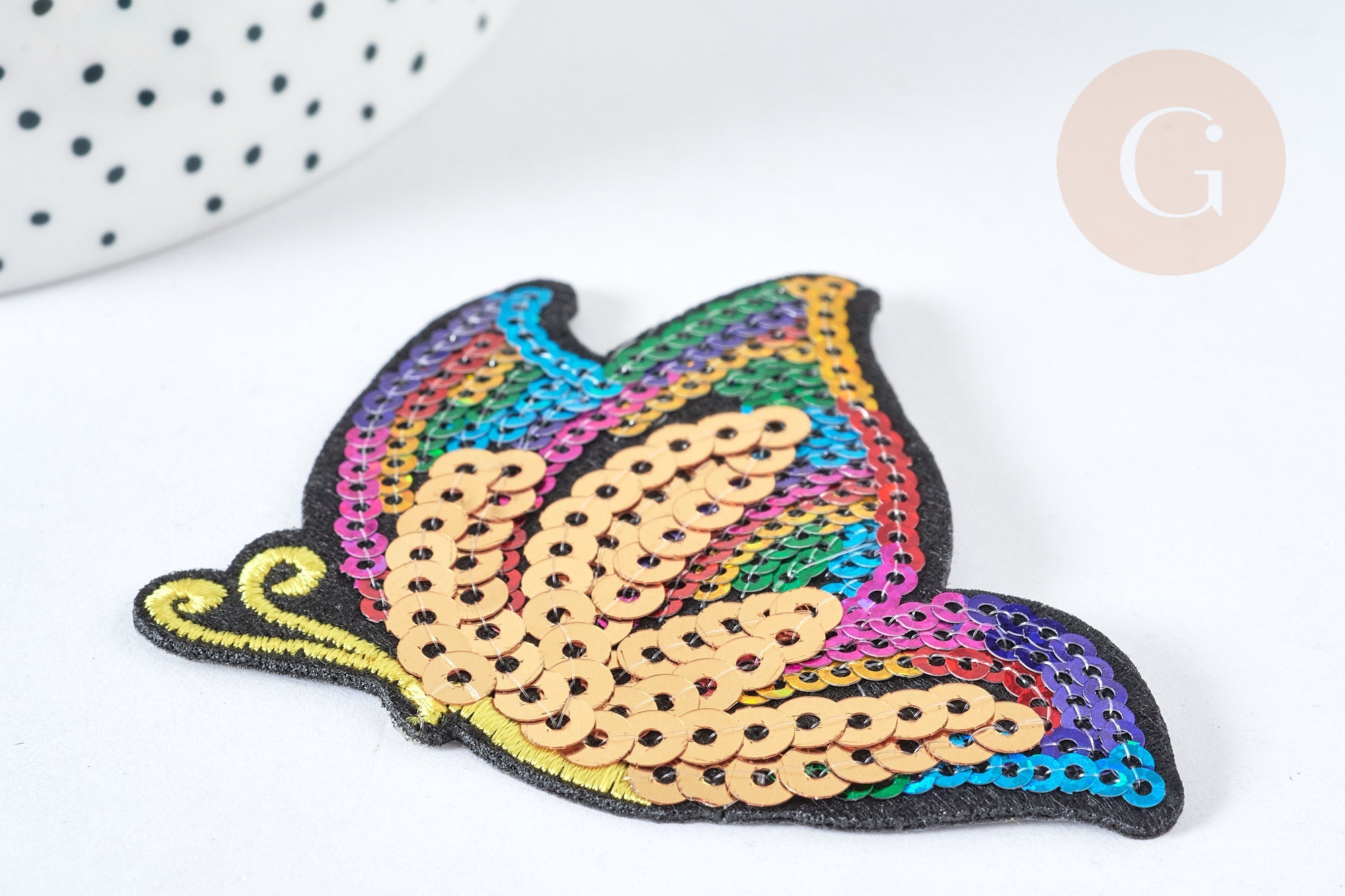 Ecusson brodé Papillon thermocollant paillette coloré 72mm, customisation de vêtements, broderie x1 G7441