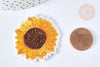 Ecusson brodé Tournesol thermocollant jaune 44mm, x1 (G7436)