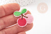 Ecusson brodé à repasser Cerise rouge sequins, customisation vêtement, écusson thermocollant fruit,patch brodé,32mm, x5 G2864