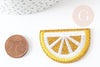 Ecusson brodé à repasser citron jaune doré customisation vêtement 46.5mm, écusson thermocollant fruit, x2 G2861