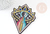 Ecusson brodé à repasser triangle oeil 86mm customisation vêtement, écusson thermocollant,patch écusson brodé, x1 G2847