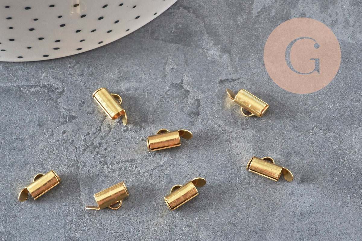 Embouts à glisser chaine boule cordon laiton brut 9mm, x10 (G11357)-Cordons pour bijoux et perles-Gingerlily Perles