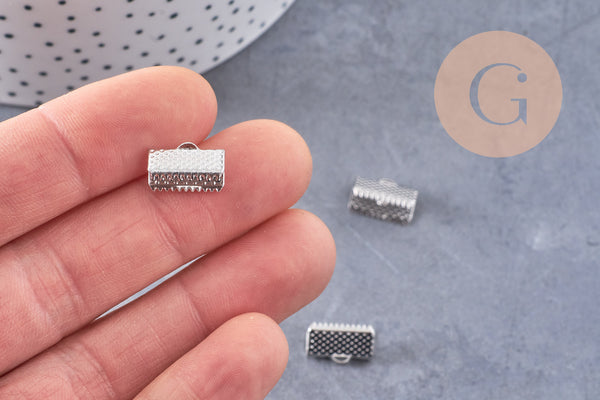 Embouts ruban métal platine à pincer 13mm, x10 (G1112)