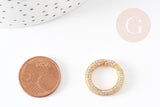 Fermoir à clapet rond laiton doré 16k zircon blanc 21mm, x1 (G6670)