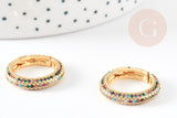 Fermoir à clapet rond laiton doré 16k zircon multicolore 21mm, x1 (G5641)