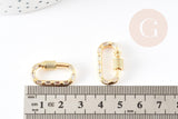Fermoir ovale à vis laiton doré 18k zircons blanc 23.5mm, x1 (G5338)