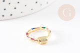 Fermoir rond à vis laiton doré 18k strass coloré 18mm, x1 (G5853)