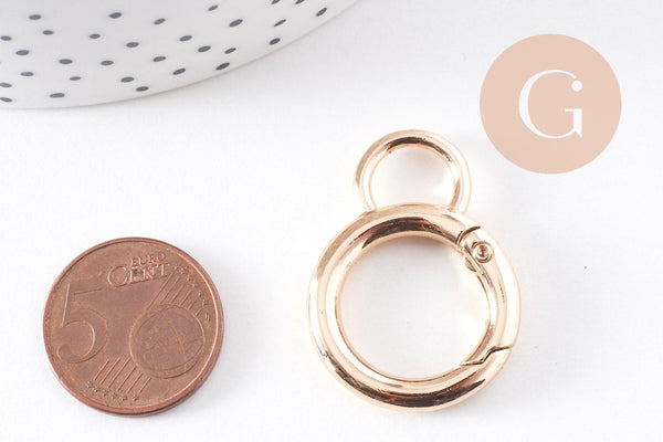 Fermoir rond mousqueton clapet XXL rond zamac doré 33mm, x2 (G10216)