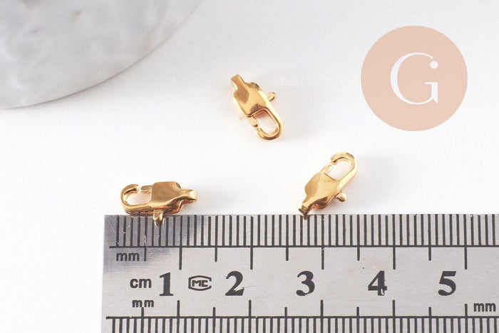 Fermoirs mousquetons acier 304 inoxydable doré 11mm, x5 (G2316)
