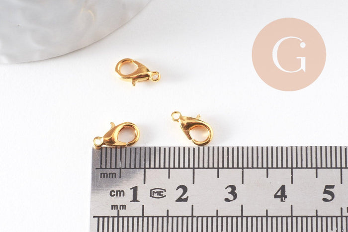 Fermoirs mousquetons zamac doré 10mm, x50 (G4961)