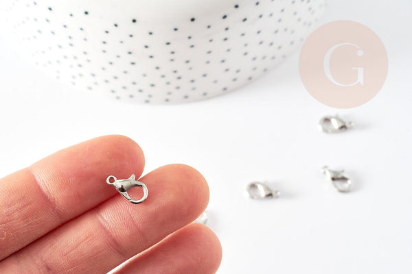 Fermoirs mousquetons zamac platine argenté 12mm, x10 (G9127)