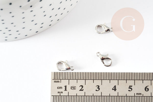 Fermoirs mousquetons zamac platine argenté 12mm, x10 (G9127)