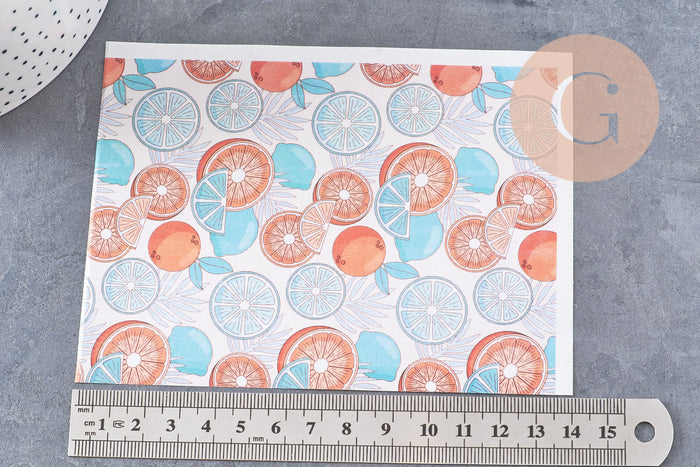 Feuille de transfert polymère – Agrumes orange & vert 14x10 cm, x1 (G10789)
