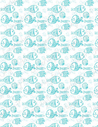 Feuille de transfert polymère – Gros poissons & coquillages turquoise 14x10 cm, x1 (G10773)