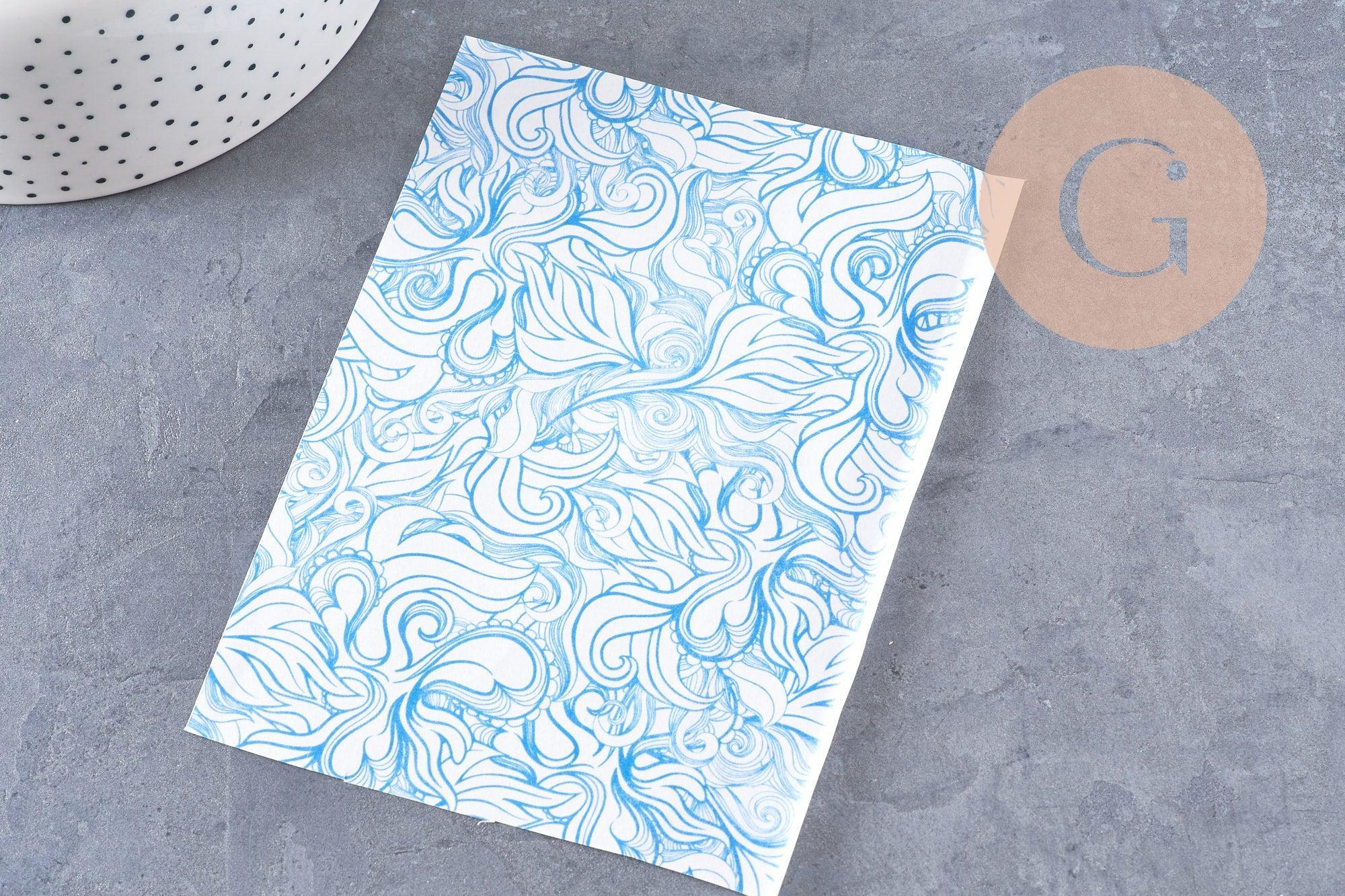 Feuille de transfert polymère – Vagues bleues 14x10 cm, x1 (G10790)
