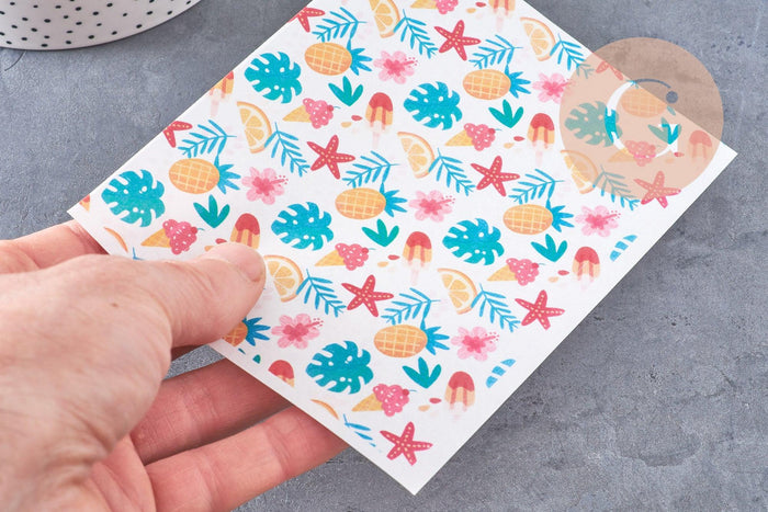 Feuille de transfert polymère – motifs vacances glace étoile de mer 14x10 cm, x1 (G10769)