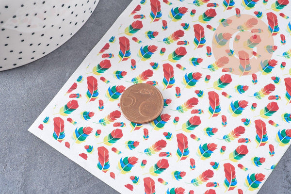 Feuille de transfert polymère – plumes multicolores 14x10 cm, x1 (G10776)