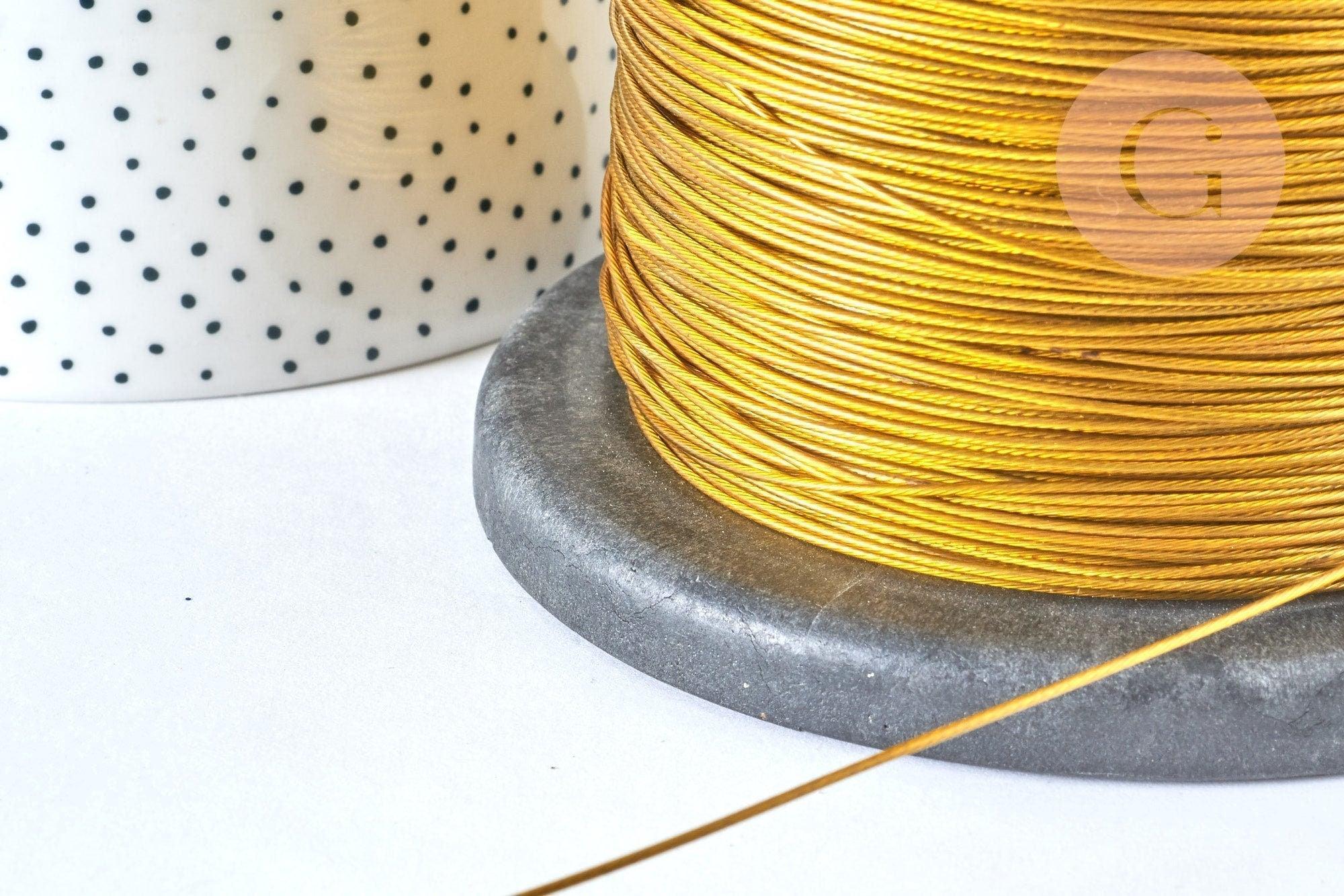 Fil câblé gainé acier inoxydable doré 1mm,Fabrication bijoux, fil gainé métal, creation bijoux,1mm, x 2 mètres (G6780)