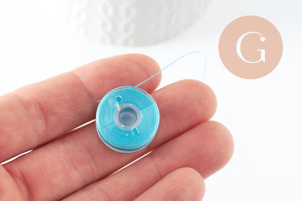 Fil pour tissage de perles delica miyuki nylon bleu turquoise 0.1mm, x1 rouleau (G10568)