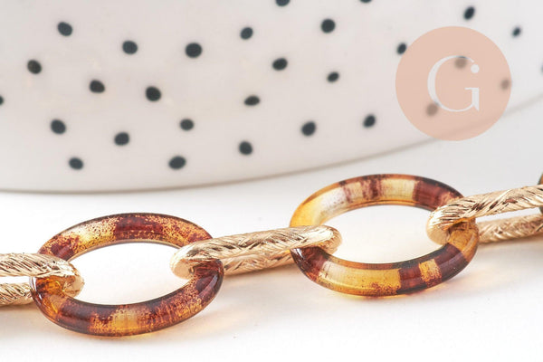 Grosse Chaine ronde écaille acrylique et aluminium doré texturé,perle acétate,17.5mm, x1 mètre, x1 mètre (G5066)