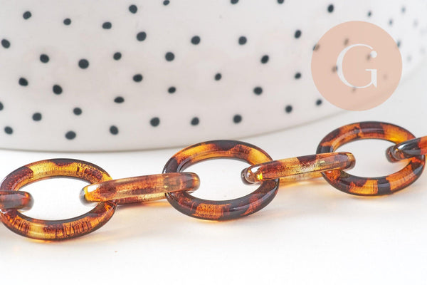 Grosse Chaine ronde écaille acrylique léopard 17.5mm, création bijoux téléphone,chaine plastique, x 1 mètre (G2961)