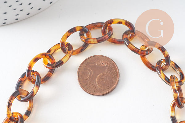 Grosse Chaine ronde écaille acrylique léopard 17.5mm, création bijoux téléphone,chaine plastique, x 1 mètre (G2961)