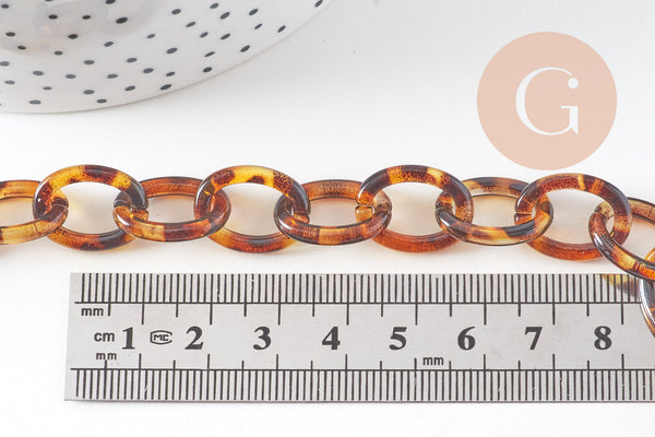 Grosse Chaine ronde écaille acrylique léopard 17.5mm, création bijoux téléphone,chaine plastique, x 1 mètre (G2961)