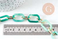 Grosse Chaine ronde écaille acrylique vert et aluminium doré texturé,perle acétate, chaine plastique,18.5mm, x1 mètre (G3365)