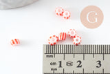 Grosse Perle rocaille rayé rouge blanc 3-4.5mm, x 10gr (G9419)