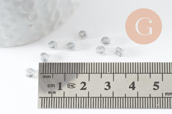 Grosses perles de rocaille gris clair transparent 4mm, x10Gr (G3739)