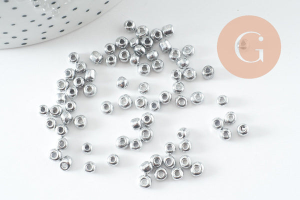 Grosses perles rocaille argent 4mm, x10 Gr (G5401)