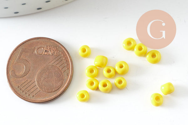 Grosses perles rocaille jaune 4mm, x10Gr (G0380)