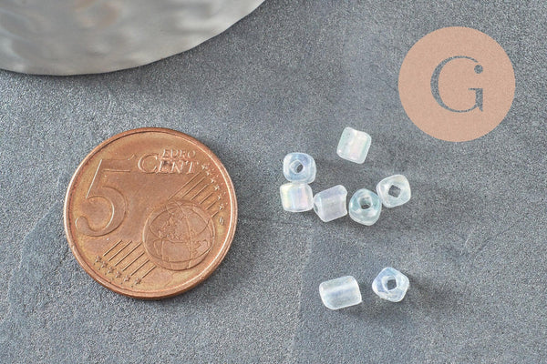 Grosses perles rocaille transparentes irisées 4mm, x 20Gr (G1392)