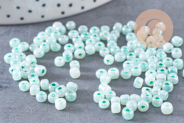 Grosses perles rocaille vert nacré, perles rocaille vertes, vert opaque, diamètre 4mm x 10Gr (G3815)