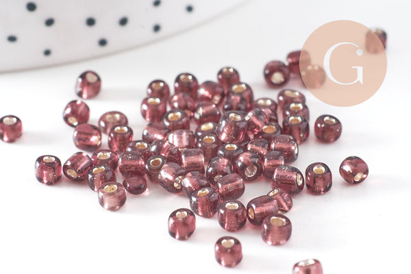 Grosses perles rocaille violet argent,perles rocaille, violet argent transparent,perle verre, 4mm, x10Gr (G3672)