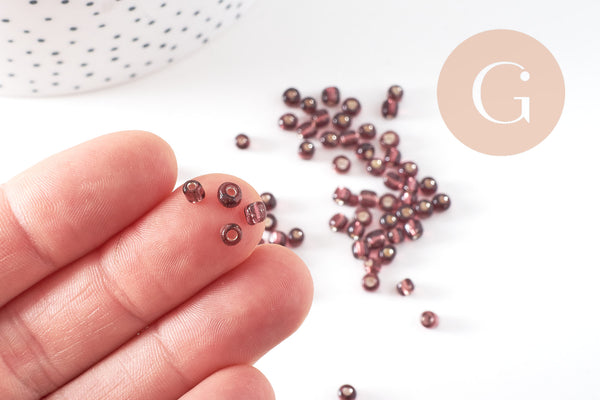 Grosses perles rocaille violet argent,perles rocaille, violet argent transparent,perle verre, 4mm, x10Gr (G3672)