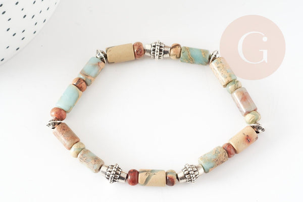 Kit Bracelet pour Homme Jaspe naturelle et zamac argenté MARIN, x1 pochette 1 bracelet (G9178)